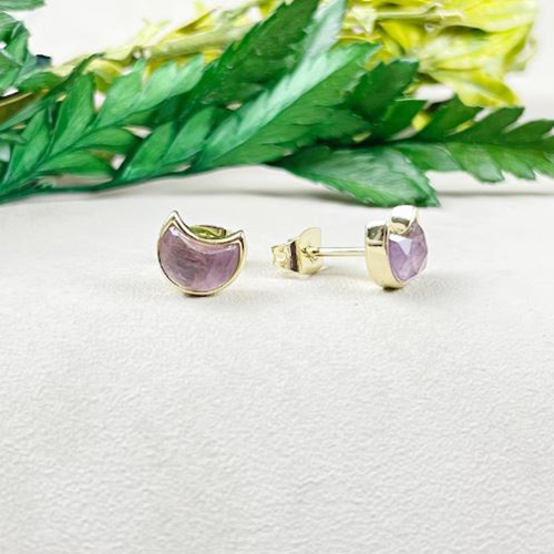 Amethyst Gemstone 6x8mm Crescent Sterling Silver Gold Vermeil Bezel Stud