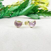 Amethyst Gemstone 6x8mm Crescent Sterling Silver Gold Vermeil Bezel Stud