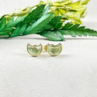 Green Fluorite Gemstone 6x8mm Crescent Sterling Silver Gold Vermeil Bezel Stud