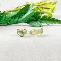 Green Fluorite Gemstone 6x8mm Crescent Sterling Silver Gold Vermeil Bezel Stud