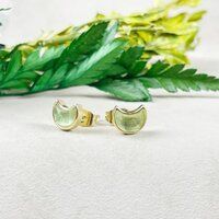 Green Fluorite Gemstone 6x8mm Crescent Sterling Silver Gold Vermeil Bezel Stud