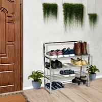 4 Tier Stainless Steel Installation Free Foldable Shoe Stand for Home Office