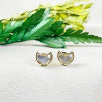 Labradorite Gemstone 6x8mm Crescent Sterling Silver Gold Vermeil Bezel Stud