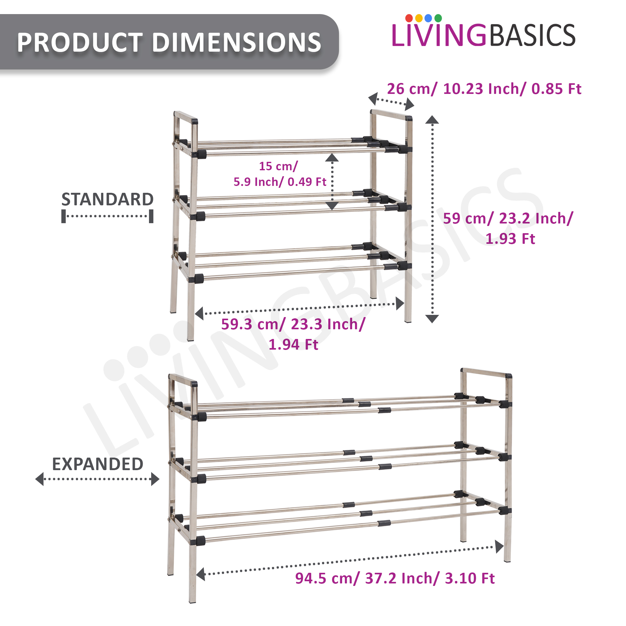 3 Layer Stainless Steel Expandable Rod Shoe Rack