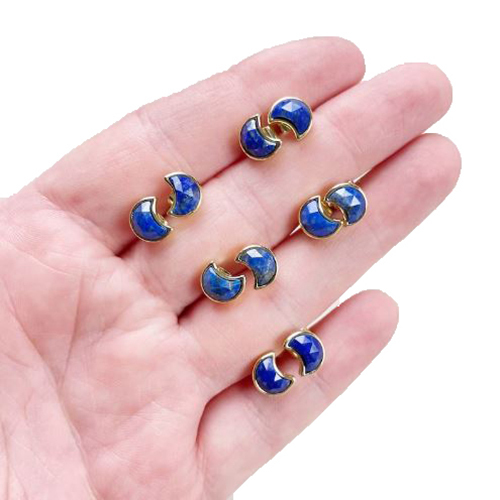 Lapis Lazuli Gemstone 6x8mm Crescent Sterling Silver Gold Vermeil Bezel Stud