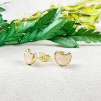 Rose Quartz Gemstone 6x8mm Crescent Sterling Silver Gold Vermeil Bezel Stud