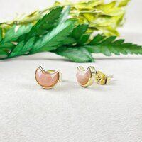 Sunstone Gemstone 6x8mm Crescent Sterling Silver Gold Vermeil Bezel Stud