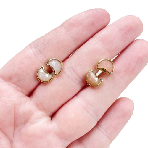 Sunstone Gemstone 6x8mm Crescent Sterling Silver Gold Vermeil Bezel Stud