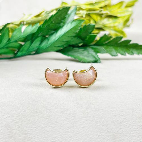 Sunstone Gemstone 6x8mm Crescent Sterling Silver Gold Vermeil Bezel Stud