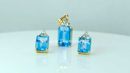 Natural Diamond Blue Topaz Pendant Set