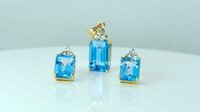 Natural Diamond Blue Topaz Pendant Set Diamond Carat Weight: 0.41 Carat
