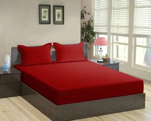 Satin Stripe Dyed Red Bed Sheet