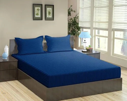 Blue Satin Stripe Dyed Bed Sheet