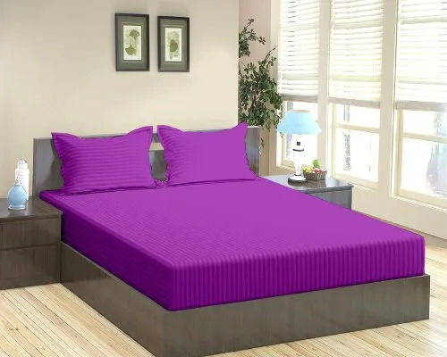 Purple Satin Stripe Dyed Double Bed Sheet