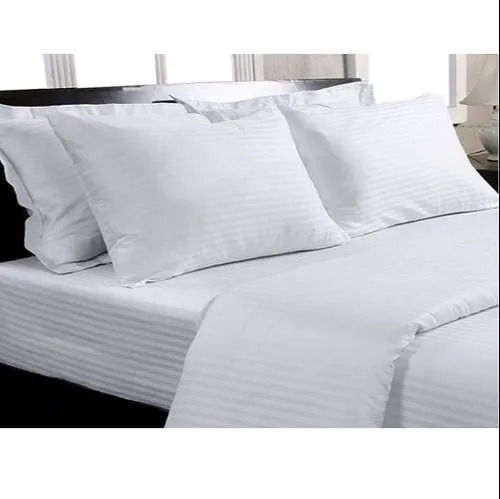 Washable Satin Stripe Hotel White Bed Sheet