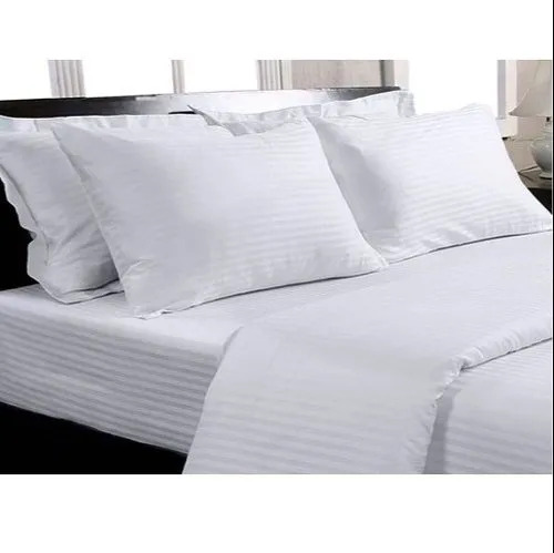 Satin Stripe Hotel White Bed Sheet