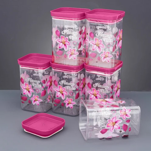 1100ml Flower Printed Square Airtight Push Up Container