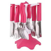 Pink Trendy Cutlery Set 24 Pieces - Stainless Steel & Plastic, Matte Finish In Elegant Pink Color | Stylish Addition To Any Table Setting