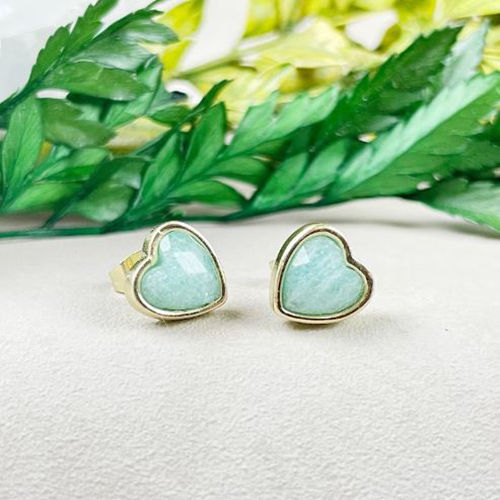 Amazonite Gemstone 9mm Heart Sterling Silver Gold Vermeil Bezel Stud