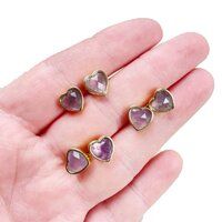 Amethyst Gemstone 9mm Heart Sterling Silver Gold Vermeil Bezel Stud