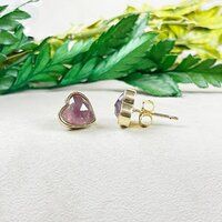 Amethyst Gemstone 9mm Heart Sterling Silver Gold Vermeil Bezel Stud