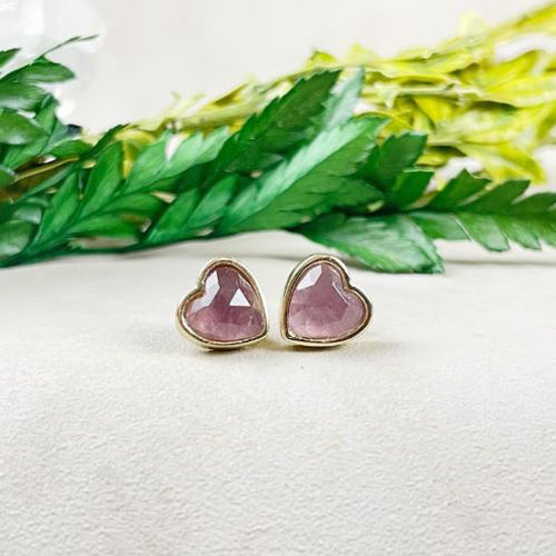 Amethyst Gemstone 9mm Heart Sterling Silver Gold Vermeil Bezel Stud