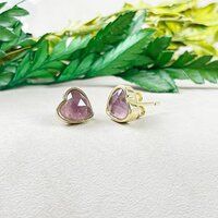 Amethyst Gemstone 9mm Heart Sterling Silver Gold Vermeil Bezel Stud