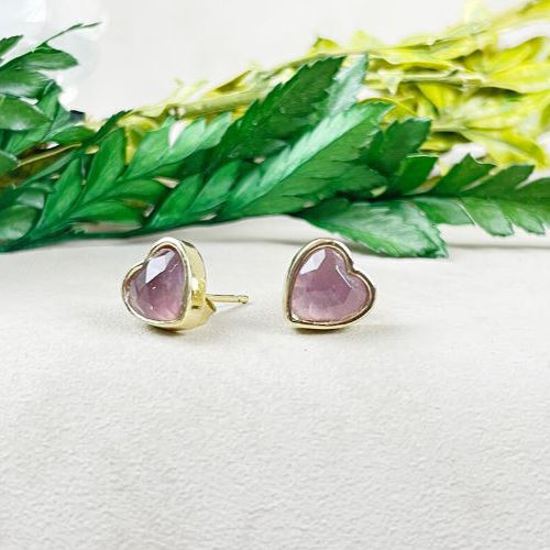 Amethyst Gemstone 9mm Heart Sterling Silver Gold Vermeil Bezel Stud