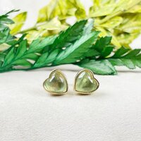 Green Fluorite Gemstone 9mm Heart Sterling Silver Gold Vermeil Bezel Stud