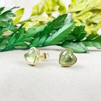 Green Fluorite Gemstone 9mm Heart Sterling Silver Gold Vermeil Bezel Stud