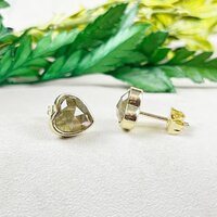 Labradorite Gemstone 9mm Heart Sterling Silver Gold Vermeil Bezel Stud