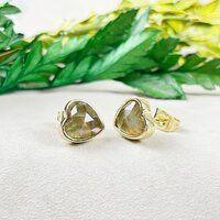 Labradorite Gemstone 9mm Heart Sterling Silver Gold Vermeil Bezel Stud