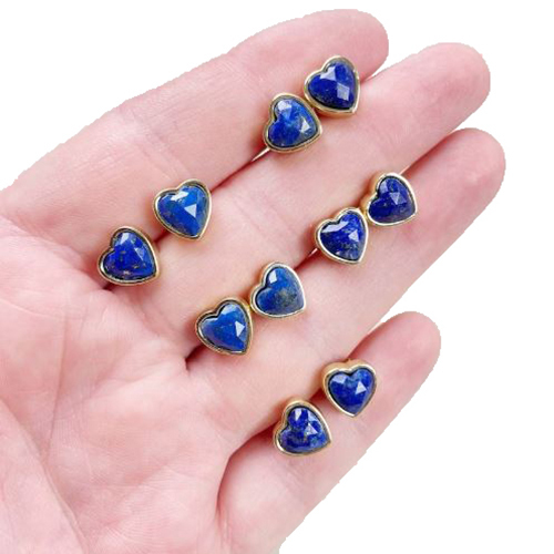 Lapis Lazuli Gemstone 9mm Heart Sterling Silver Gold Vermeil Bezel Stud