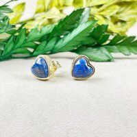 Lapis Lazuli Gemstone 9mm Heart Sterling Silver Gold Vermeil Bezel Stud