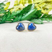 Lapis Lazuli Gemstone 9mm Heart Sterling Silver Gold Vermeil Bezel Stud