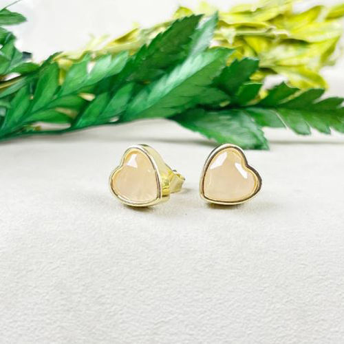 Rose Quartz Gemstone 9mm Heart Sterling Silver Gold Vermeil Bezel Stud