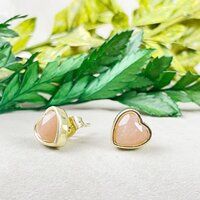 Sunstone Gemstone 9mm Heart Sterling Silver Gold Vermeil Bezel Stud