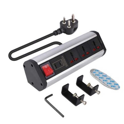 MX 3 Outlet Desk Clamp Mount Power Strip With 2 USB 2.4 Amp Charging Power Stations + 65W PD Qualcomm Quick Charge Port Master Switch