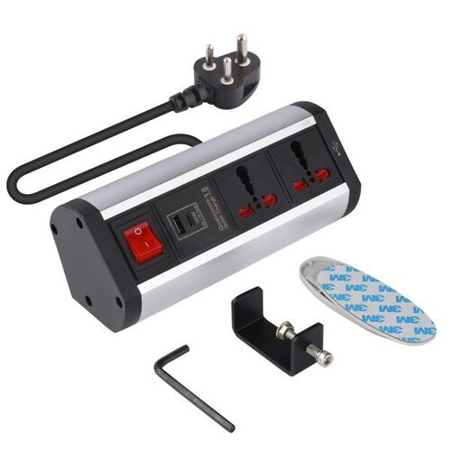 MX 2 Outlet Desk Clamp Mount Power Strip With 2 USB 2.4 Amp Charging Power Stations + 30W PD Qualcomm Quick Charge Port Master Switch