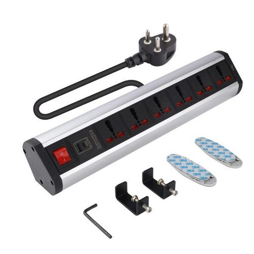 MX 6 Outlet Desk Clamp Mount Power Strip With 2 USB 2.4 Amp Charging Power Stations + 30W PD Qualcomm Quick Charge Port Master Switch