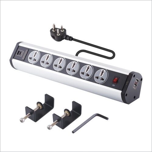 MX 180 Degree Rotatable 6 Outlet Desk Clamp Mount Power Strip, With 2 USB 2.4 Amp & One Type C - 30W PD 3.0 Qualcomm Quick Fast Charging Port , Master Switch