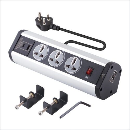 MX 180 Degree Rotatable 3 Outlet Desk Clamp Mount Power Strip, With 2 USB 2.4 Amp & One Type C - 65W PD 3.0 Qualcomm Quick Fast Charging Port , Master Switch