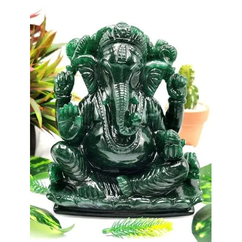 Stone Green Jade Ganesha - 5 Inch Natural Crystal Art Piece | Polished Glossy Finish, Easy to Clean, Vibrant Green Color, Spiritual Decor