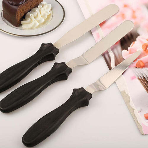 MULTI-FUNCTION STAINLESS STEEL CAKE ICING SPATULA FLAT ANGULAR TRIANGLE PALLET KNIFE SET (2805) - 28*11*2 cm Assorted Colors | Ideal for Cake Decorating and Icing Applications