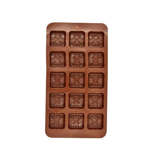 Brown 15 Cavity Square Shape Design Silicone Mold Baking Tray (4632)