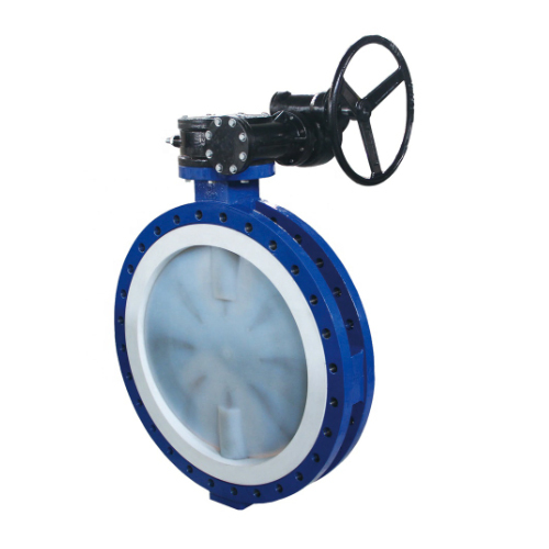 Worm Gear Operated Rubber Coated Disc Double Flanged U Section Butterfly Valve