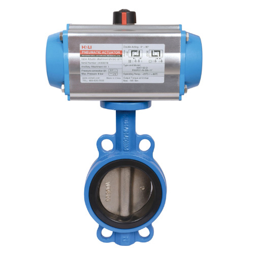 Wafer Type Ductile Iron Double Acting Pneumatic Actuator Butterfly Valve
