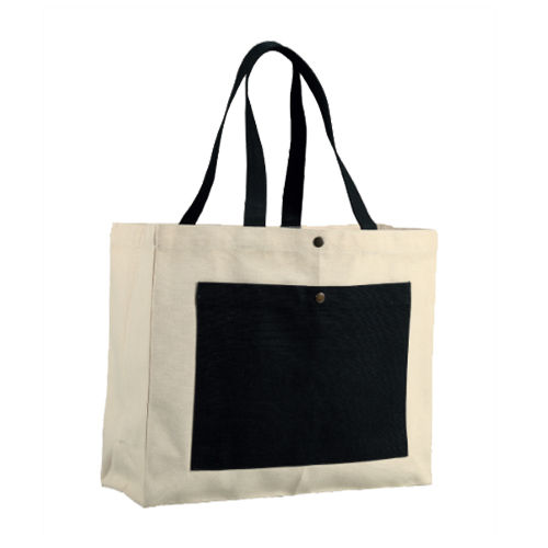 Black And White Cotton Canvas Loop Handle Shopping Bag