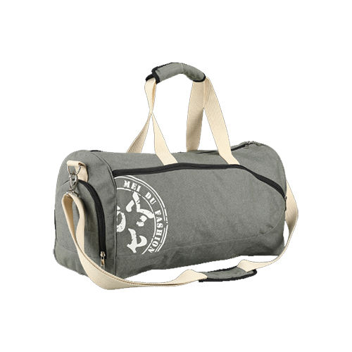 Grey Round Cotton Canvas Gym Bag