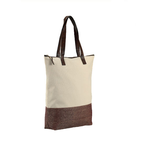 Brown Plain Cotton Canvas Hybrid Bag